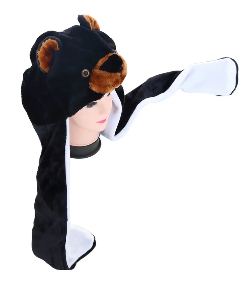 JOYHY Kids Boys Girls Cute Plush Black Bear Animal Hat with Paws Gloves Teenagers Womens Halloween Cosplay Winter Skull-caps