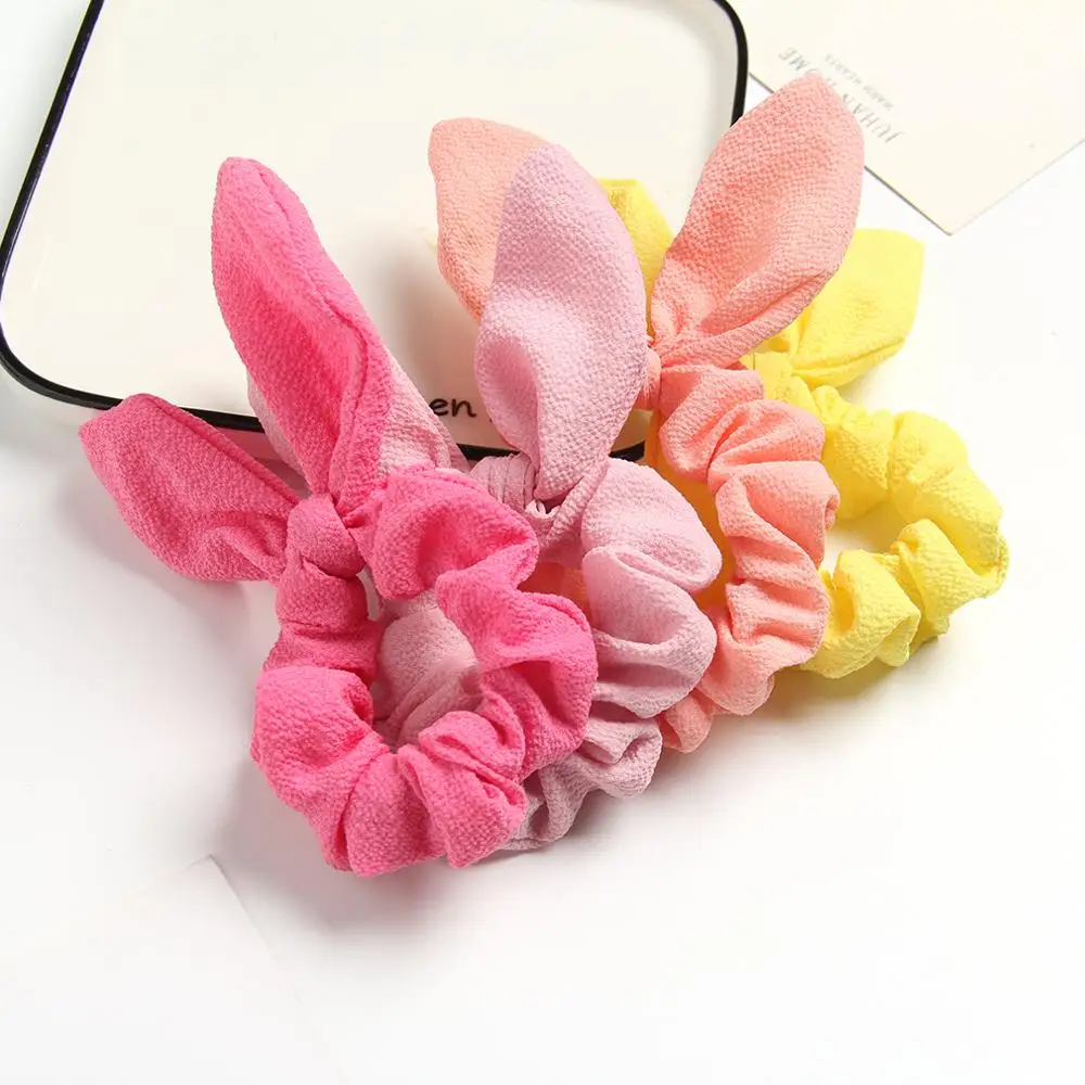 Furling Girl 1PC Solid Color Rabbit Ears Polyester Hair Ponytail Holder Hair ties Elastic Hair Bands for Women Hair Accessories