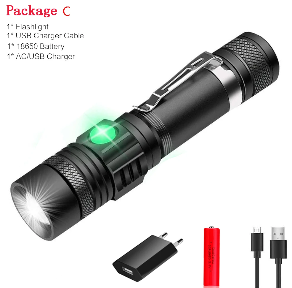 Pocketman LED-zaklampen USB oplaadbare zaklamp Fietszaklamp Outdoor waterdichte zaklamp Zoomzaklamp