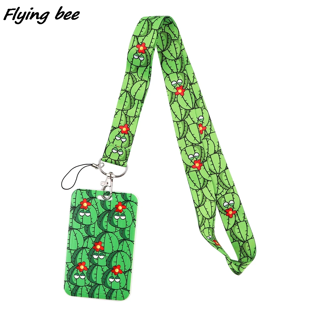 Flyingbee X1768 Green Cactus Lanyard Credit Card ID Holder Bag Student Women Travel Bank Bus Business Card Cover Badge