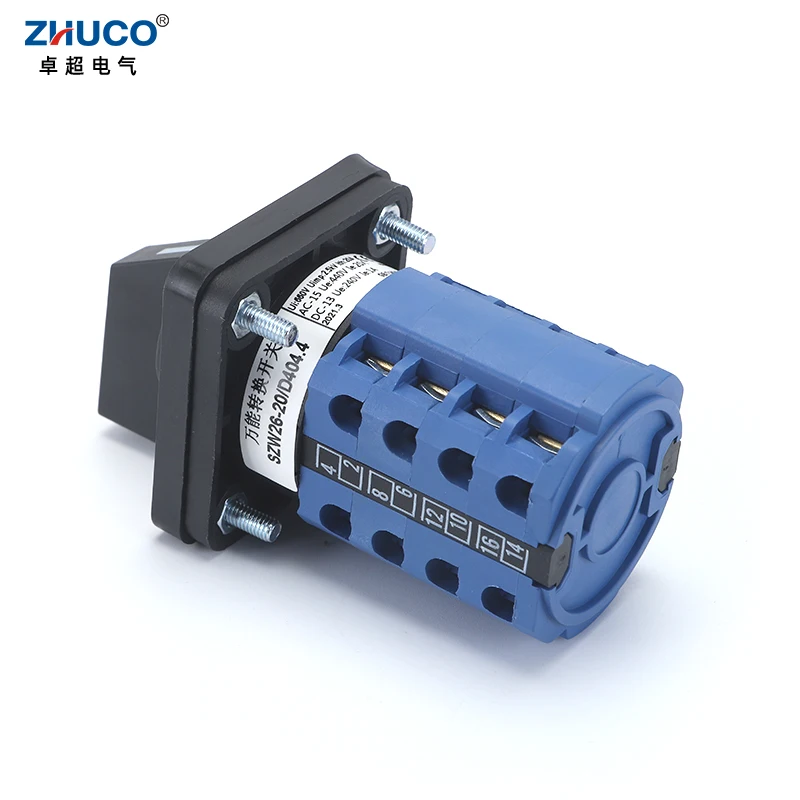 ZHUCO SZW26/LW26-20 4 Poles Sliver Contact 20A 660V 64X64 mm 48X48 mm Panel Power Knob Selection Cam Rotary Changeover Switch