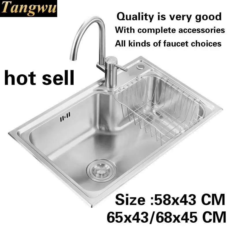 Free shipping Luxury fashion kitchen single trough sink 304 food grade stainless steel standard hot sell 58x43/65x43/68x45 CM