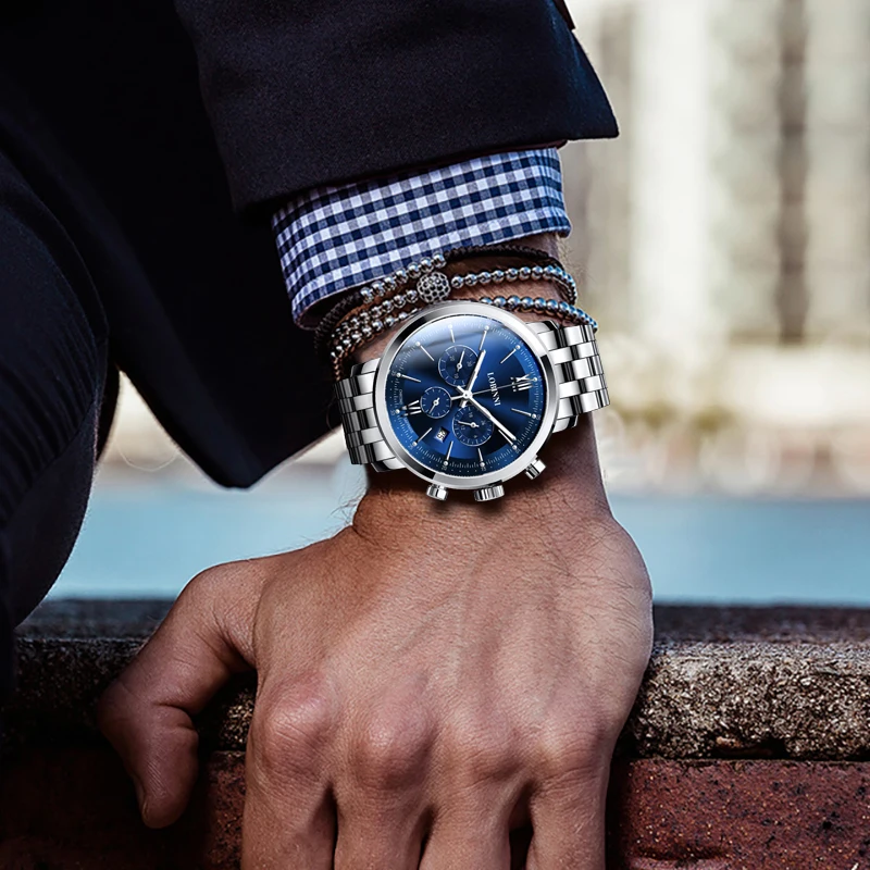 Lobinni, relojes de cuarzo de marca de lujo para hombre, reloj de pulsera de cuarzo informal resistente al agua hasta 50M, relojes de cristal de zafiro para hombre