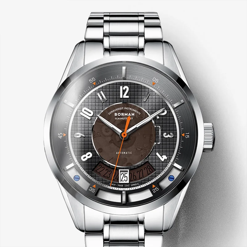 ボルマン-メンズ自動機械式ビジネスウォッチ,発光ハンド,防水,316lステンレススチール,新品