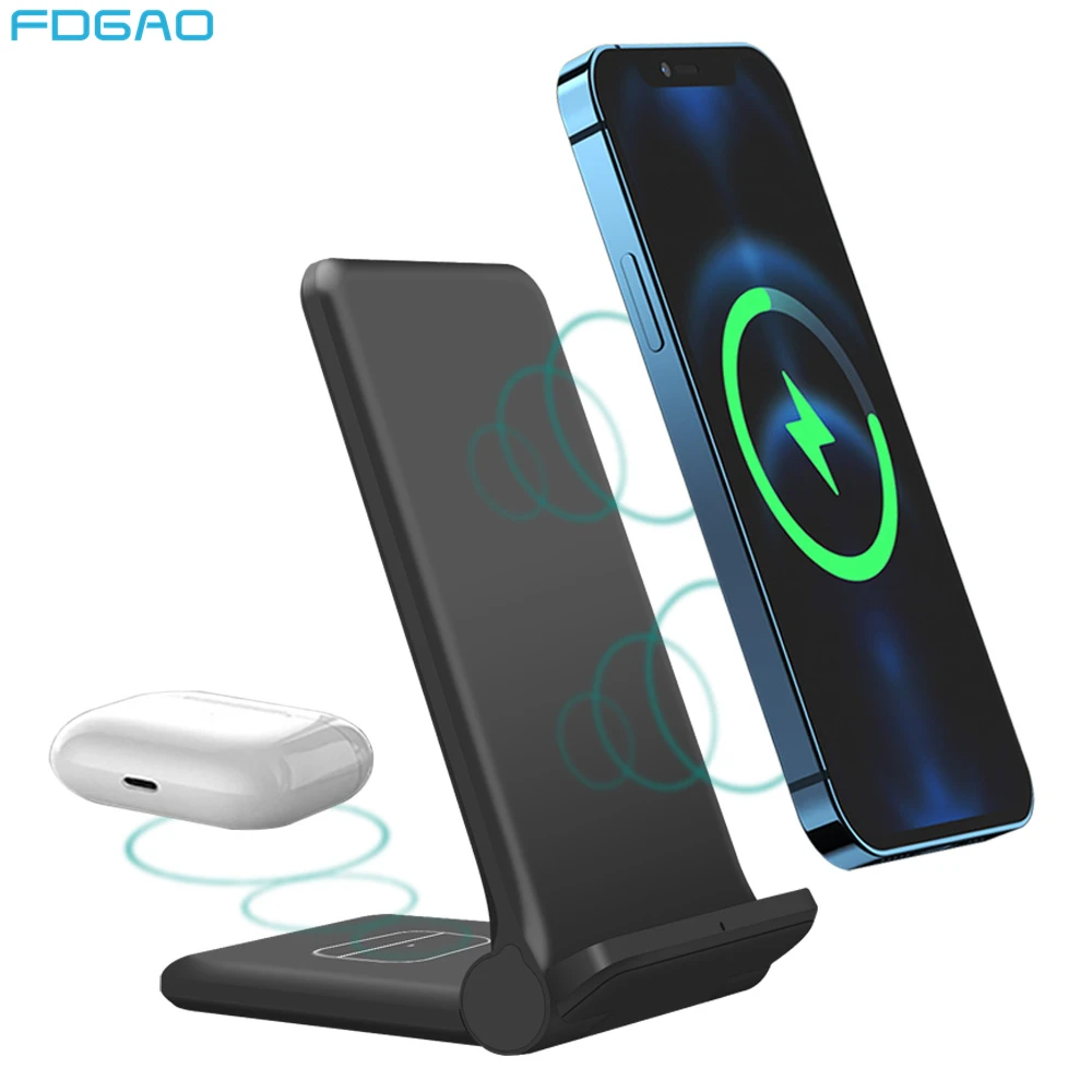 2 in 1 Wireless Charger For iPhone 15 14 13 12 11 8 X XR Airpods 3 Pro 25W Fast Charging Foldable Stand Pad for Samsung S23 S22