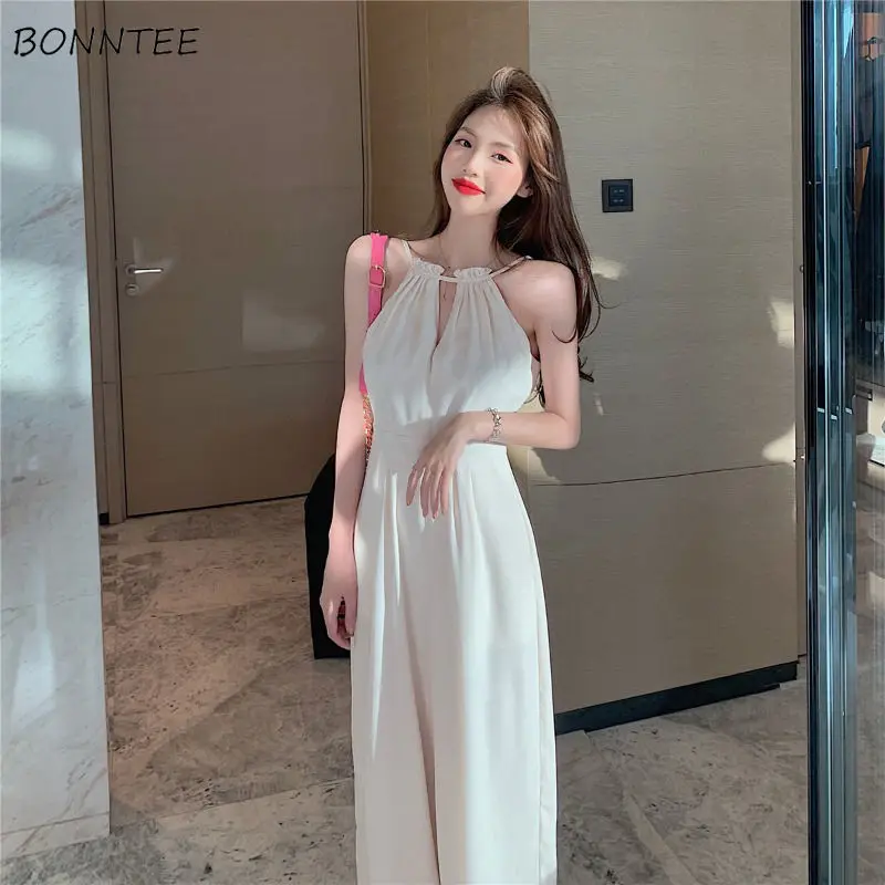 Jumpsuits Women Solid Elegant Sleeveless Summer Minimalist High Waist Casual Loose Stylish Korean Style All-match Chic Female