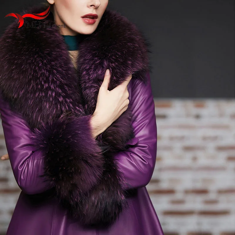 Elegant Luxury Raccoon Fur Collar Cuff Set Large Size 100% Real Fur Scarf Thick Warm Authentic Ladies Shawl Coat Collar Women