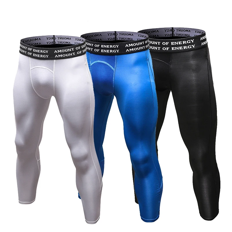 

Men Running Tights Quick Dry Compression Cropped Baselayer Fitness Leggings Bodybuilding Training Long Pants Custom Logo