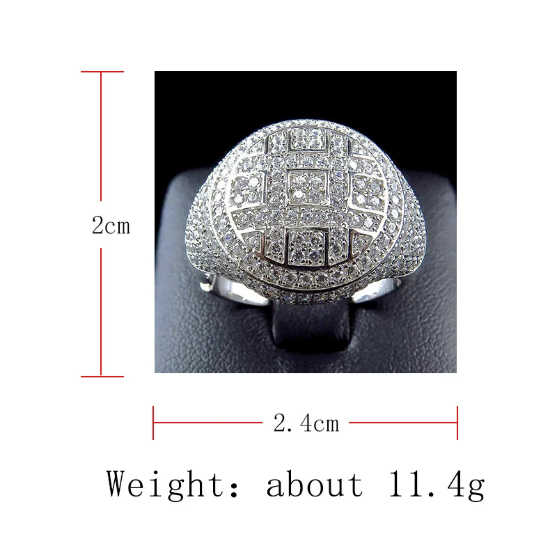 Wholesale Trendy Round Rings Male Iced Out Cubic Zircon Crystal Rings for Men Party Jewelry Accessories