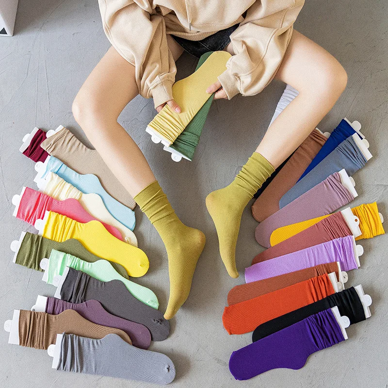 

1 Pair Women Socks Summer Spring New Thin Loose Socks Colorful Lady Long Socks Fashion Girls Students Solid Socks