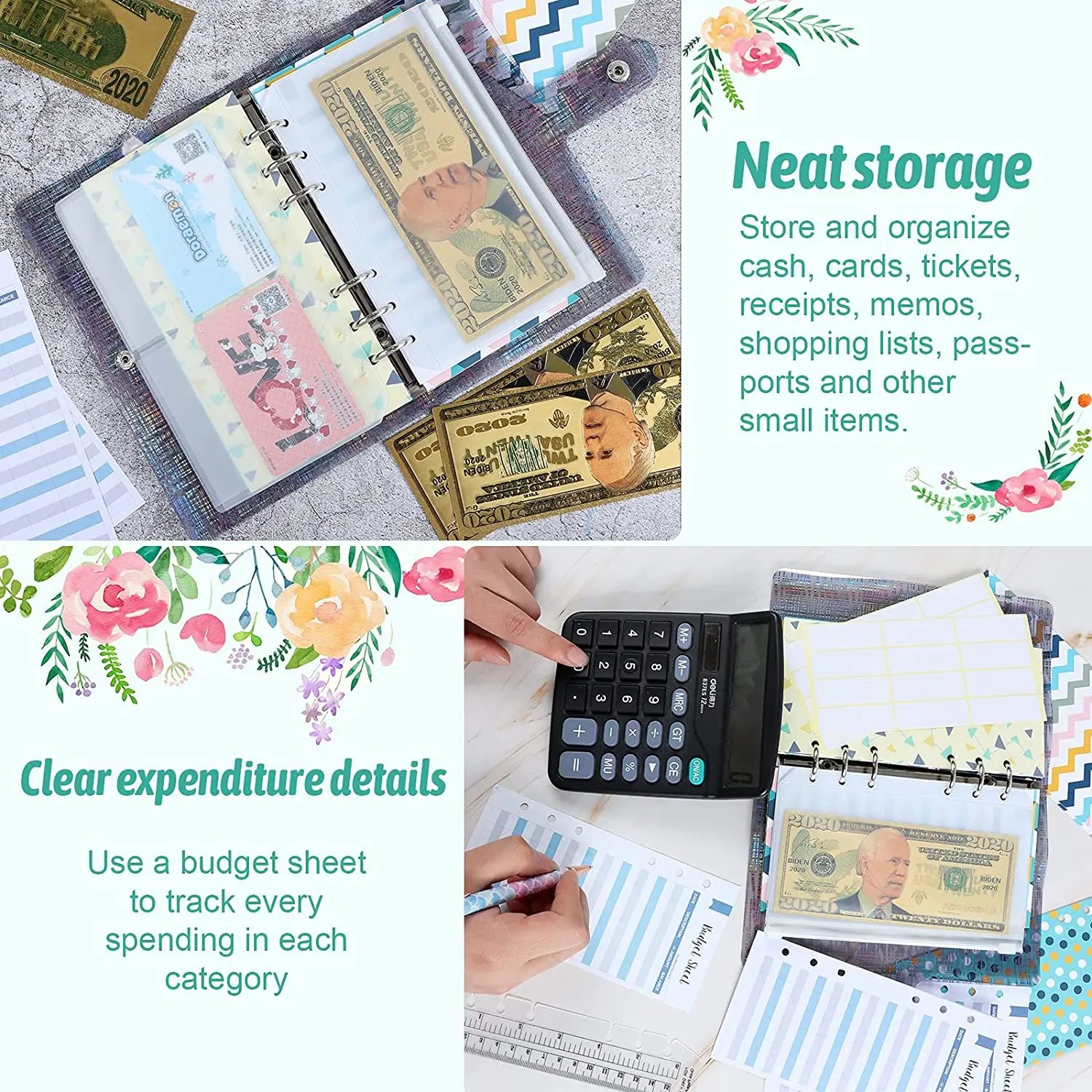 34 Pcs Budget Binder Cash Envelope Planner System, with Money Envelopes,Expense Budget Sheets, PVC Storage Bags, Labels, Ruler