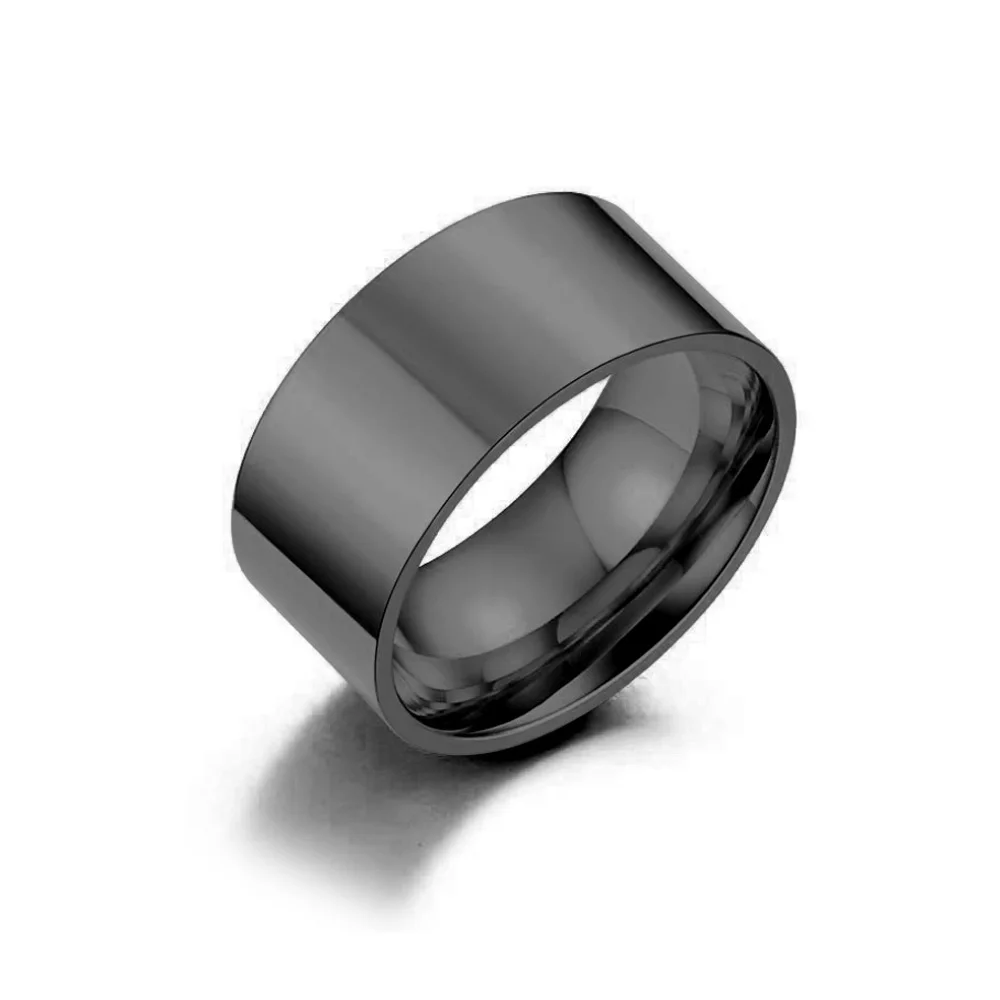 JeeMango Fashion 10mm Wide Glossy Ring For Men/Women Gold Color Stainless Steel Anniversary Party Ring Jewelry Anneau JR19159