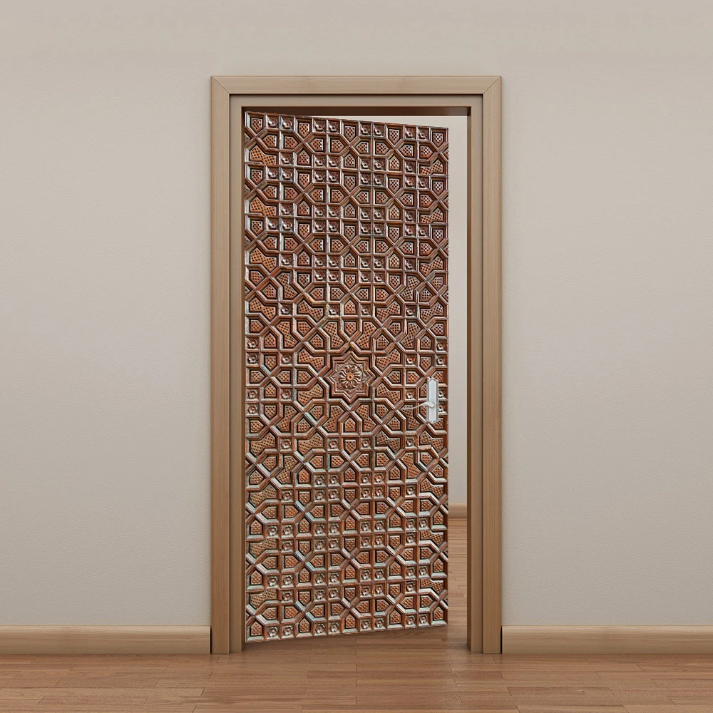 Simulation Bronze Door DIY Door Wall Stickers Home Decor Living Room Bedroom Art Mural Removable Waterproof Vinly Wall Poster