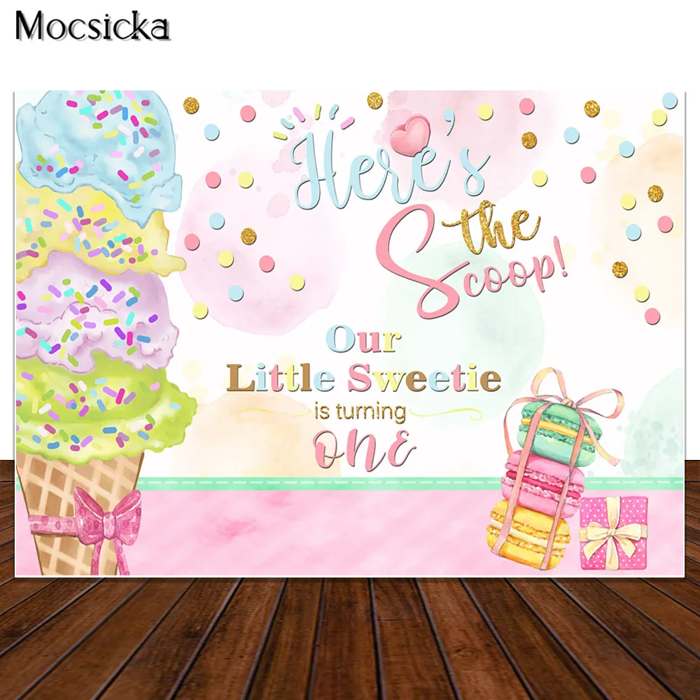 

Ice Cream Birthday Backdrop Baby 1st Birthday Photography Background Vinyl Ice Cream Theme Birthday Party Banner Backdrops