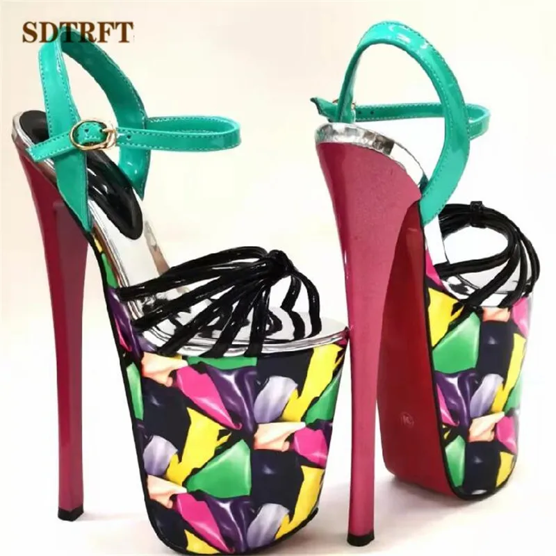 Crossdresser Unisex Diamond Sandals 20cm Thin Heels Platform Pumps Peep Toe Shoes Woman Party Stripper Catwalk Shows Stilettos