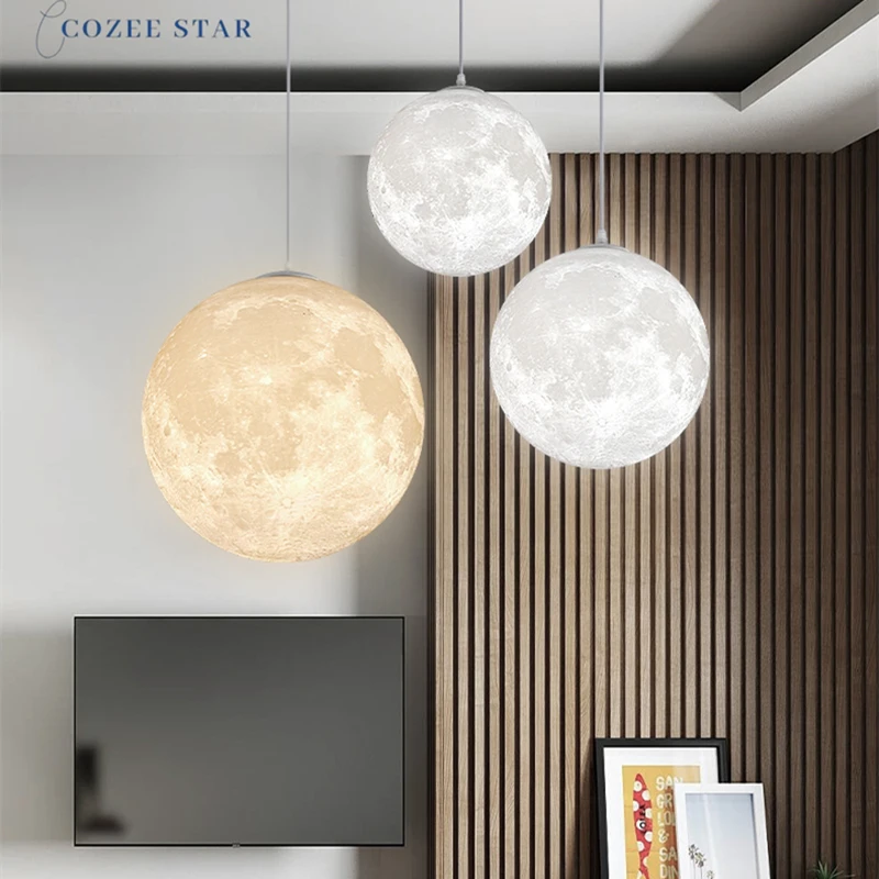 Romantic LED Pendant Lights Postmodern Round Moon Globe Indoor Lighting Home Decoration Bedroom Living Room Chandeliers Lamps