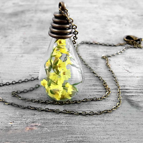 3PCS 31X18MM Real Moss In Glass Drop Necklace Natural History Specimen Clear Jar Dandelion Wishing Pendants