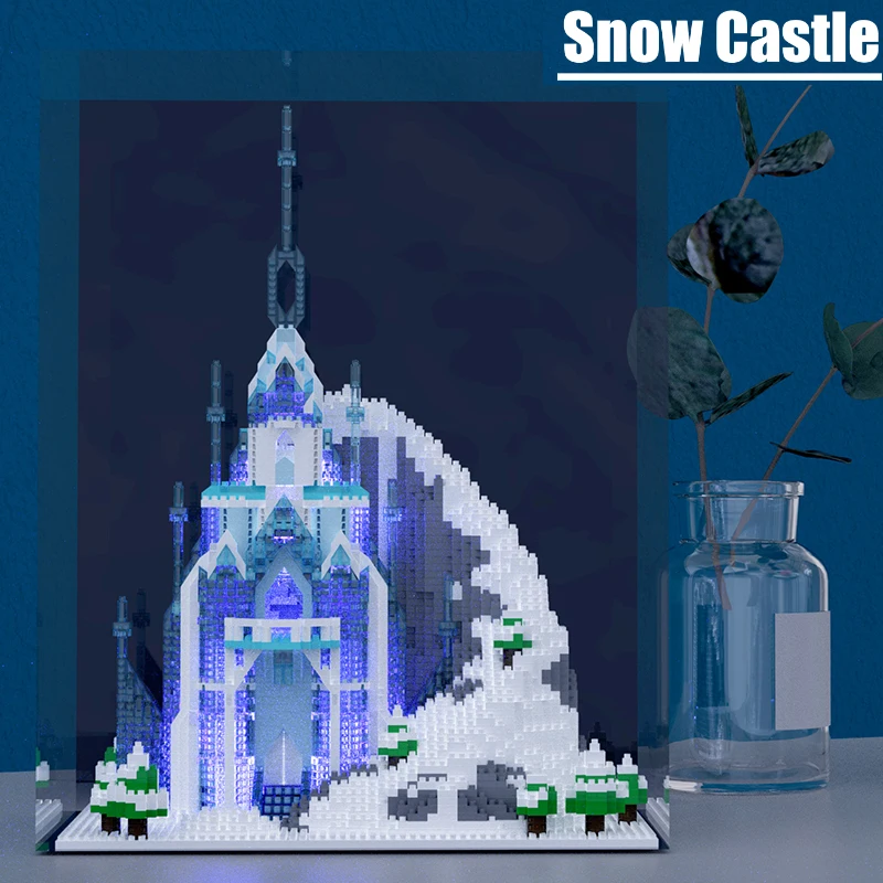 MOC 4842Pcs Friend Micro Particle Ice Castle With LED Light Model Princess Building Blocks Bricks Christmas Toys for Girls Gifts