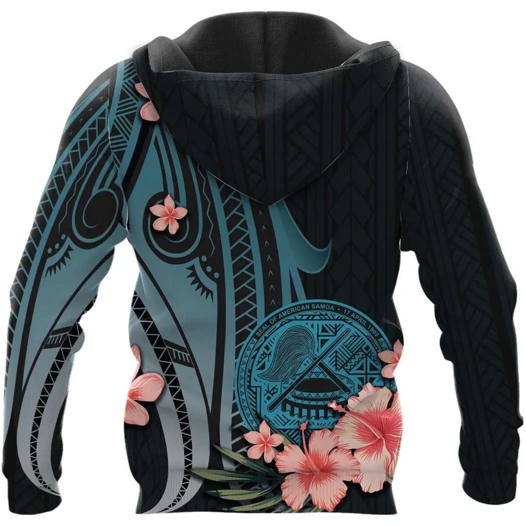 Mens Casual 3D Print Hoodies American Samoa Turquoise Polynesian Hibiscus Man Pullover Women Sweatshirt Jacket Unisex Streetwear