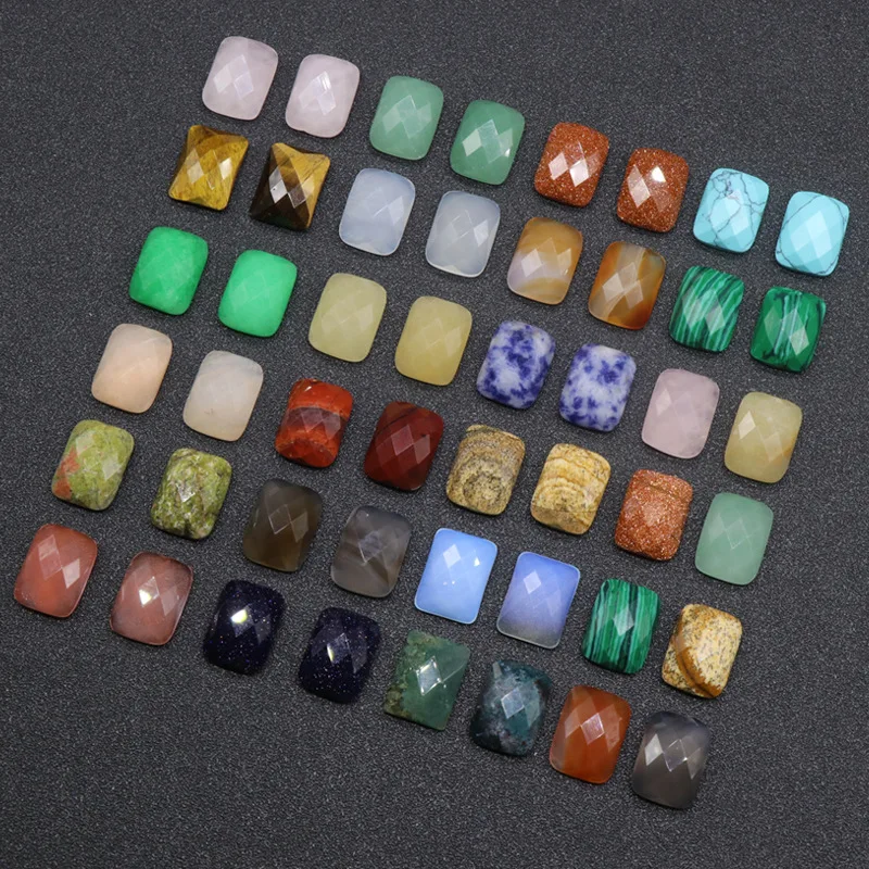 5pcs/bag natural stone square convex round cut flat beads 20 colors ring surface DIY handmade material accessories size 12*16mm