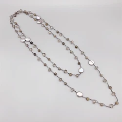 6mm Gray Labradorite Necklace With Freshwater Coin Pearls And Smokey Crystals Knotted Long Jewelry For Women Girls Gifts 50 Inch