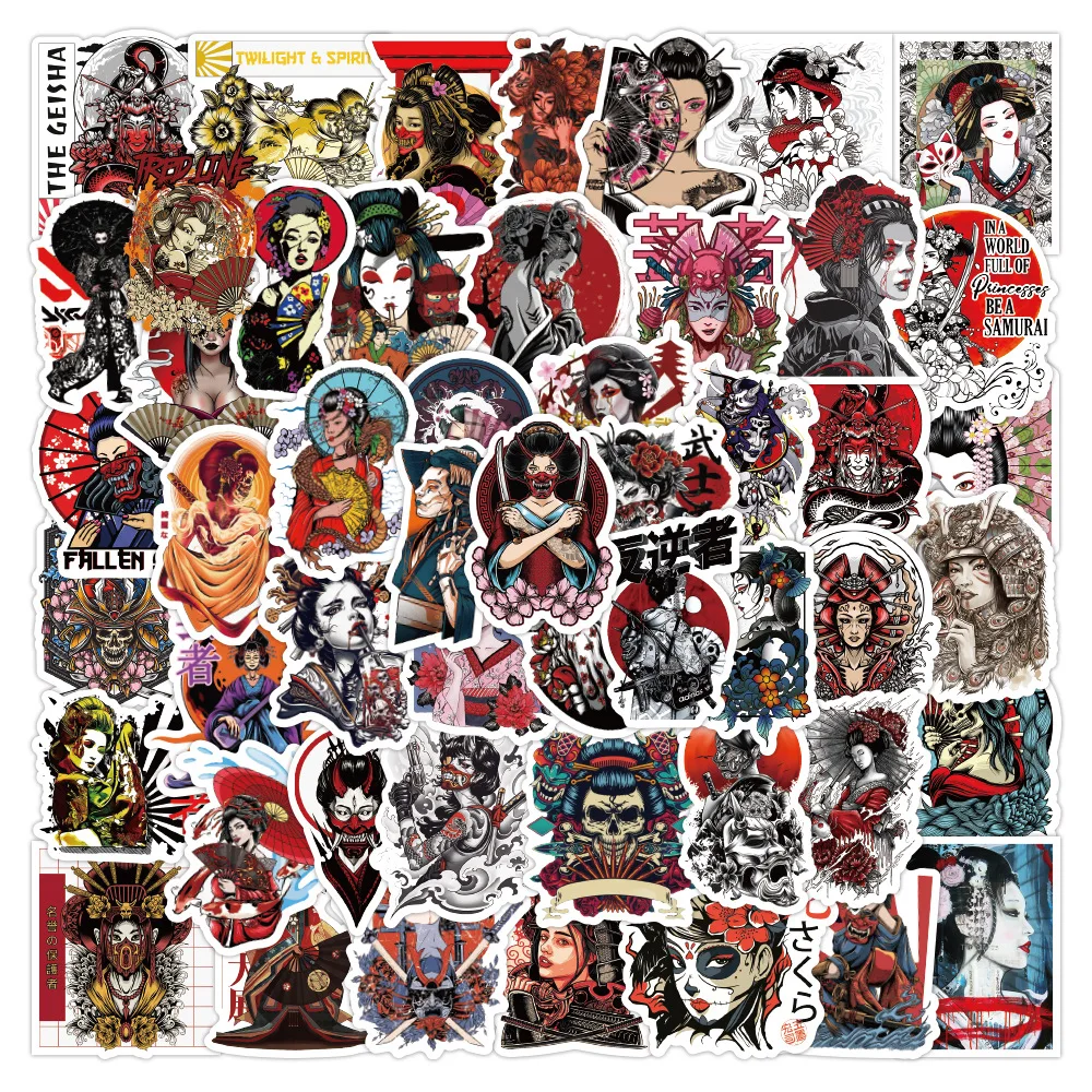 10/30/50PCS Cool Japanese Geisha Tattoo Girl Graffiti Stickers Skateboard Suitcase Freezer Graffiti Luggage Retro Sticker Decal