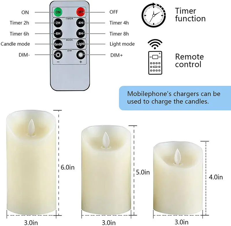 USB Sạc Nhấp Nháy Paraffin Sáp Nến Nhấp Nháy Trụ Cột Nến Điều Khiển Từ Xa W/Hẹn Giờ Di Chuyển Nhảy Múa Bấc Nhà Mệnh