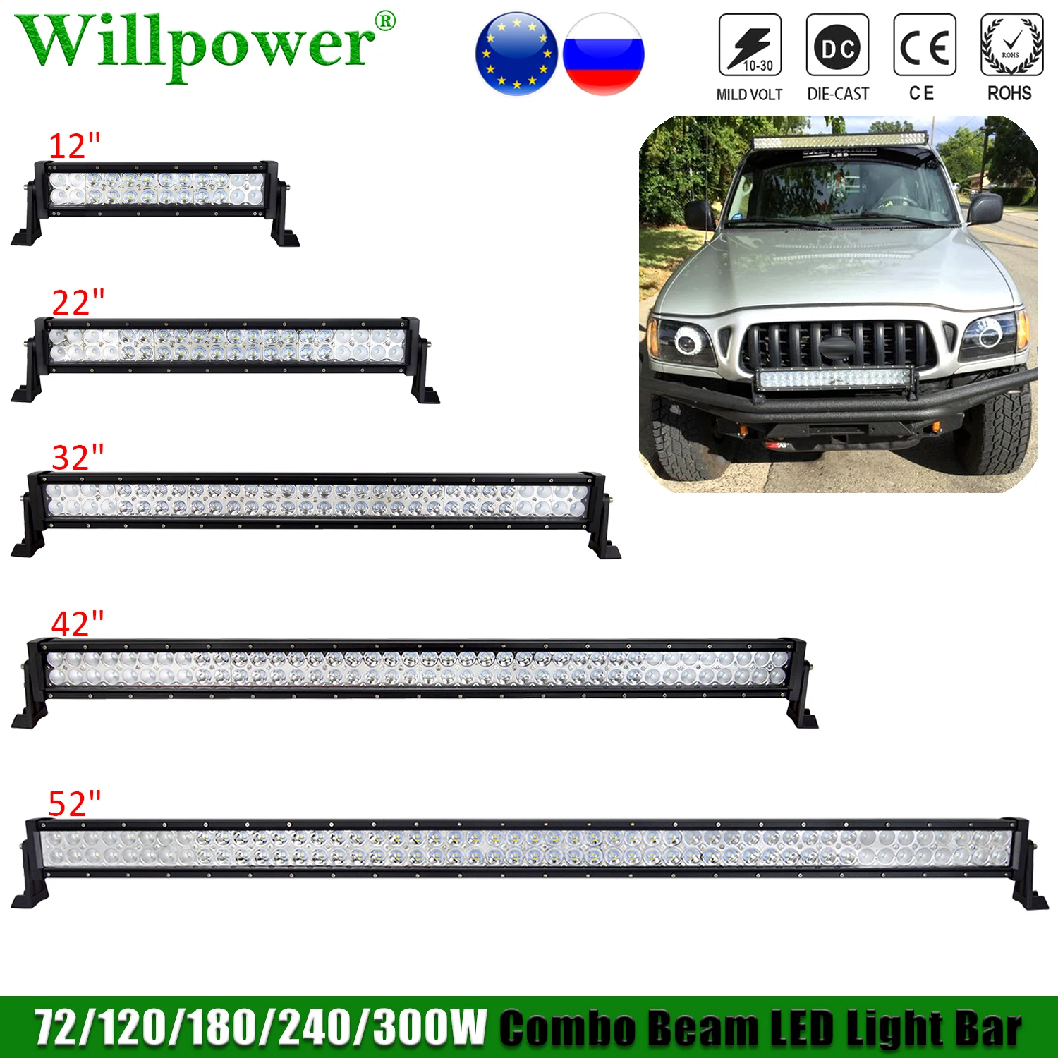 Car Roof LED Bar 12" 22" 32" 42" 52 inch LED Work Light Bar For Jeep JK Chevy Offroad 4x4 Truck Pickup UTV SUV Fog Driving Lamp