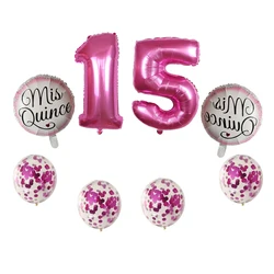 Mis Quince my Fifteen 15th years old birthday party balloons number 15 baloon Spanish Girl pink happy birthday letter baloon