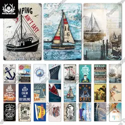 Putuo Decor Sailing Vintage Metal Sign Plaque Metal Vintage Poster Tin Sign Decoration for Man Cave Living Room Home Wall Decor