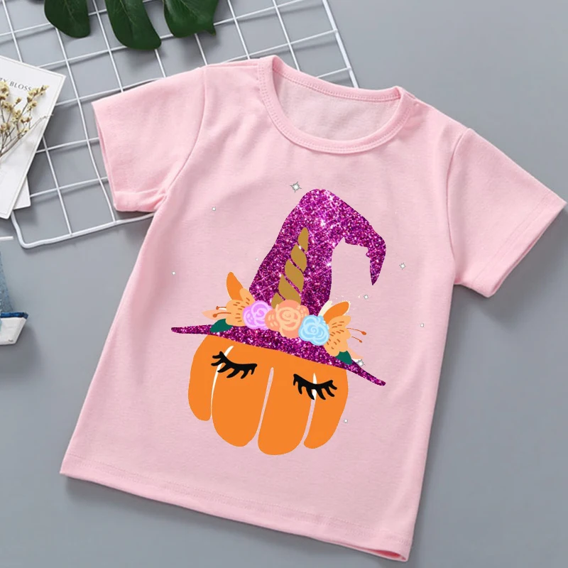 Newly girls t-shirt funny halloween pumpkin graphic print girls clothes fashion aesthetic trend girls pink tshirt tops wholesale