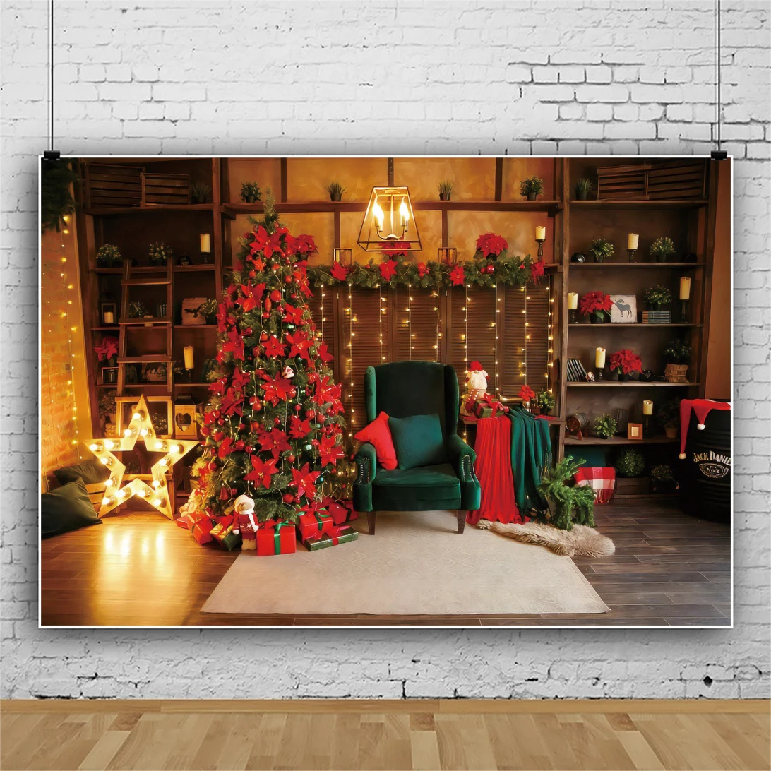 Laeacco Merry Christmas Interior Photographic Backdrops Star Light Sofa Decor Child Family Photocall Poster Photo Backgrounds