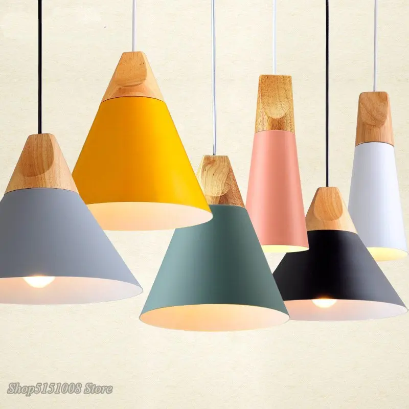 

Nordic LED Wood Pendant Light Dining Room Pendant Lamp Modern Colorful Restaurant Kitchen Coffee Bedroom Loft Hanglamp Luminaire