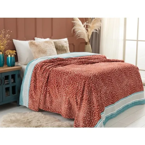 Madame Coco Audrey Welsoft Printed Double Bed Blanket-Orange