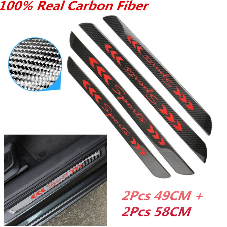 

1 Pair 58cm&49cm Real Carbon Fiber Car Door Welcome Plate Sill Scuff Cover Panel Sticker