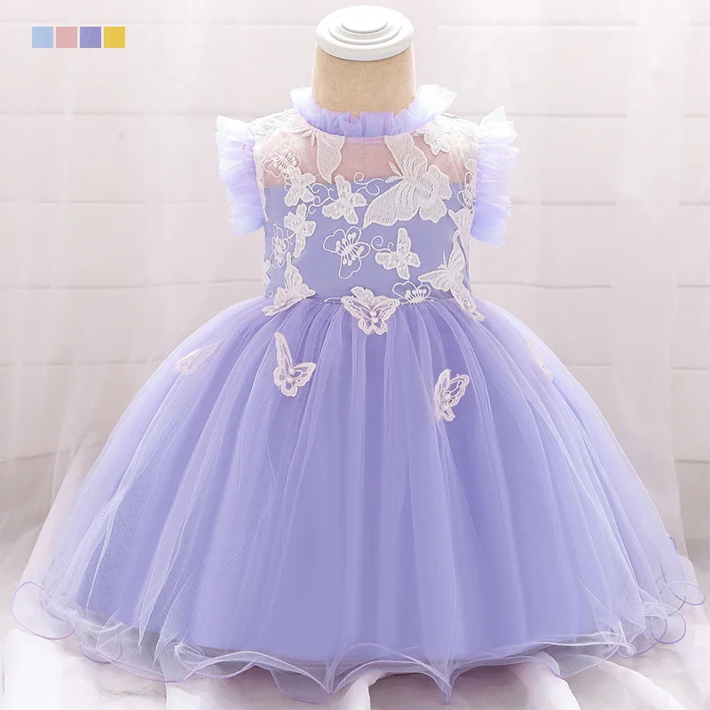 2021 New Baby Dress  Europe and The United States   Collar Butterfly Princess   Girl 100-day Washing 