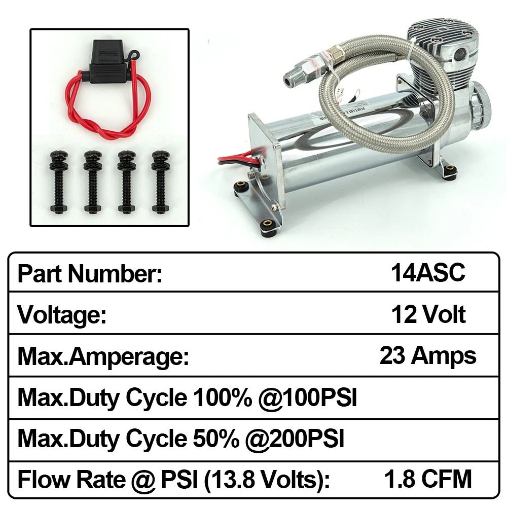 1PCS DC12V 200 PSI OUTLET 1/4 NPT 3/8 NPT CAR AIR SUSPENSION COMPRESSOR 14ASC