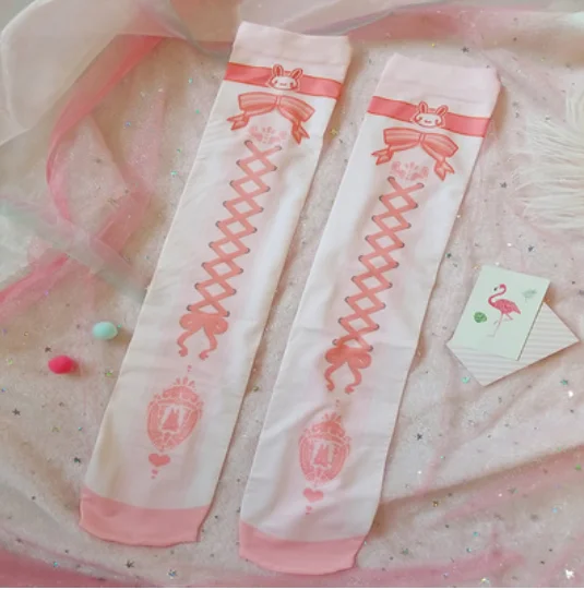 Nhật Bản Kawaii Cô Gái Hàng Ngày Sweet Lolita Cổ Dễ Thương In Sinh Viên Gothic Lolita Đầu Gối Loli Cosplay Thời Trang Vớ