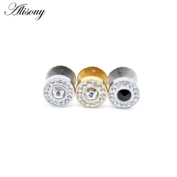 Alisouy 2pcs Unisex Crystal Cubic Zirconia Barbell Dumbbells Stainless Steel Screw Women Men Ear Stud Earring Piercing Jewelry