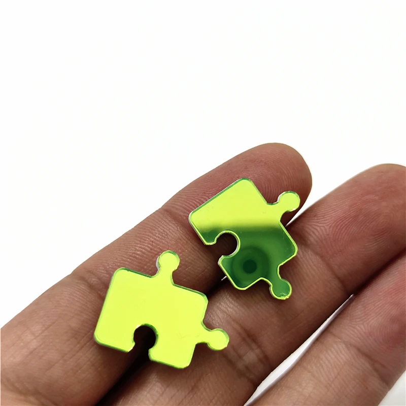 KUGUYS Small Jigsaw Puzzle Stud Earrings for Women Fashion Green Mirror Acrylic Classic Jewelry Accessories