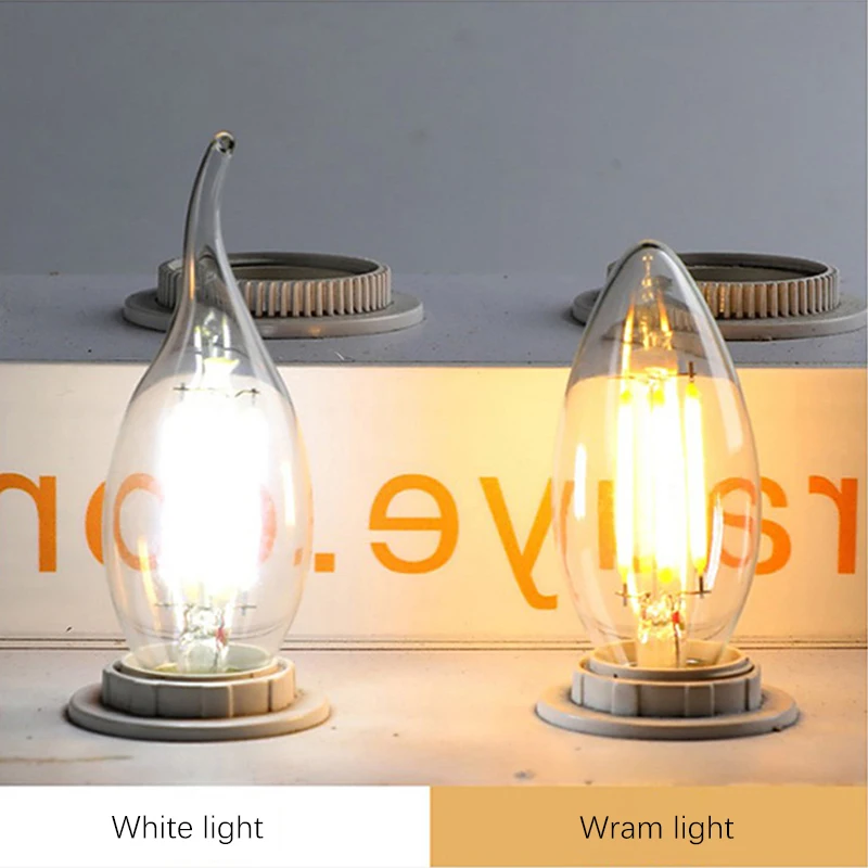 Led Candle Bulb E14 Small Screw Mouth 4W Edison Pointed Bubble Pull Tail Crystal Chandelier Light Source  Bright Tungsten Bulb