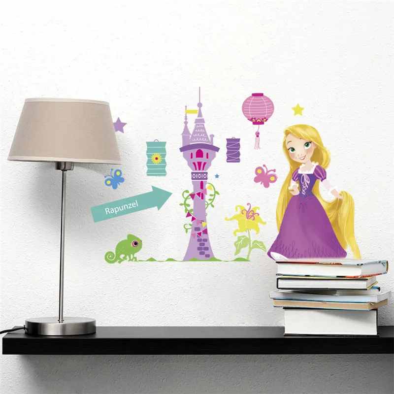 Cartoon  Princess Castle With Flowers Wall Sticker For Kids Room Children Bedroom Decoration Wall Decals Diy Art Poster Mural