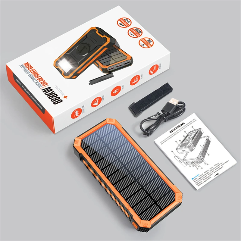 Solar Wireless Power Bank 30000mAh Portable Charger Poverbank External Battery for iPhone 15 X Xiaomi Samsung Huawei Fast Charge