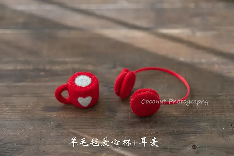 Coconut newborn Photography Prop Wool felt palette Chips headphones biscuits love cups camera intercom creative props