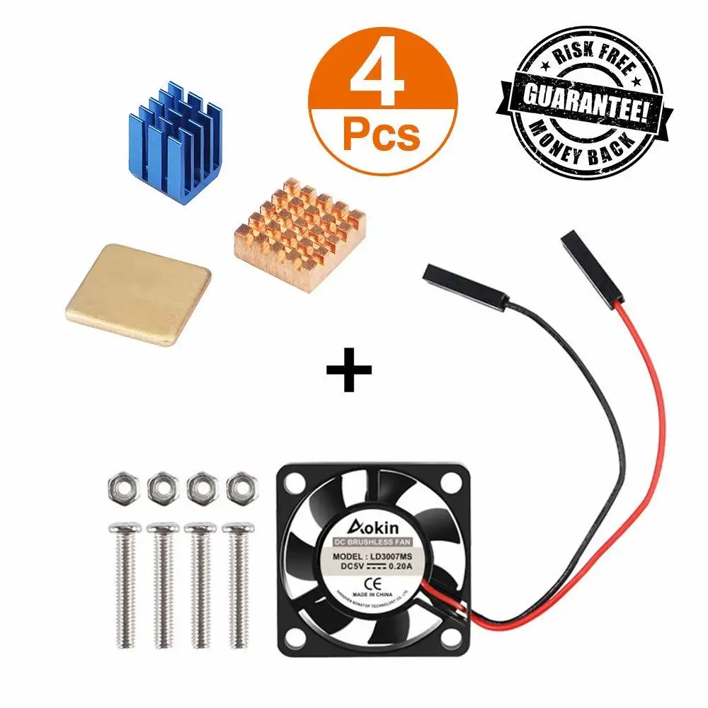 Raspberry pi ventoinha, sem escova, cpu, dissipador de calor, alumínio, cobre, para framboesa pi 3 b + pi 3 b pi 2