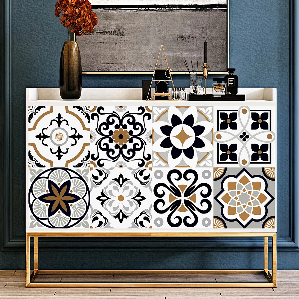 10/15/20cm Moroccan Tiles Wall Sticker Kitchen Backsplash Wardrobe Bathroom Waterproof Peel & Stick Bright Film Art Wall Decals