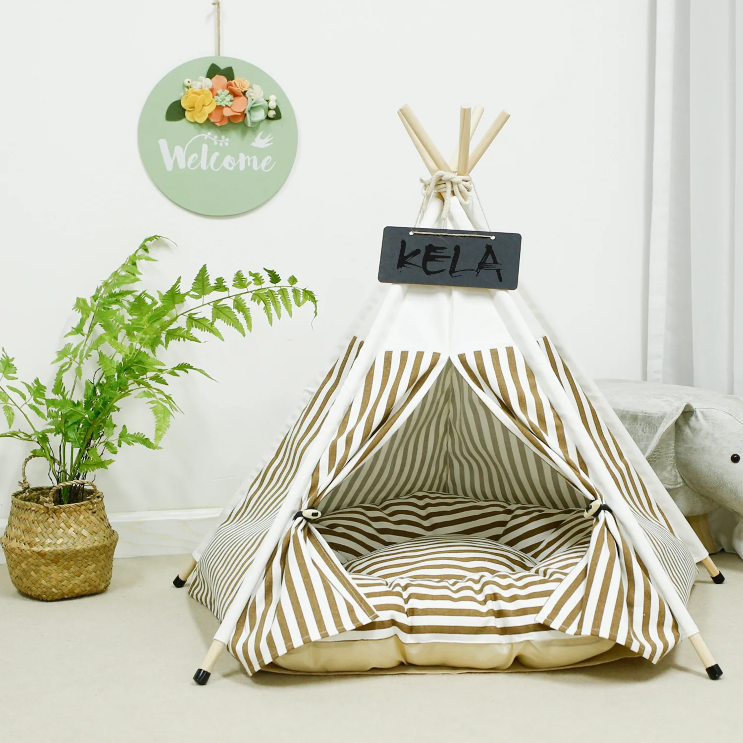 2021 Pet Cat Dog Teepee with Cushion & Blackboard, Portable Dog Tents Kawaii Houses Mats For Puppy Bed Thick Mats Pet Supplies