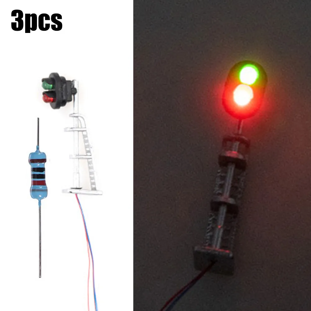 3pcs Model Railroad N Scale 1:87 Track Signals 2-LEDs Green Red Block Lights Train Railroad Decoration Building Landscape Toys