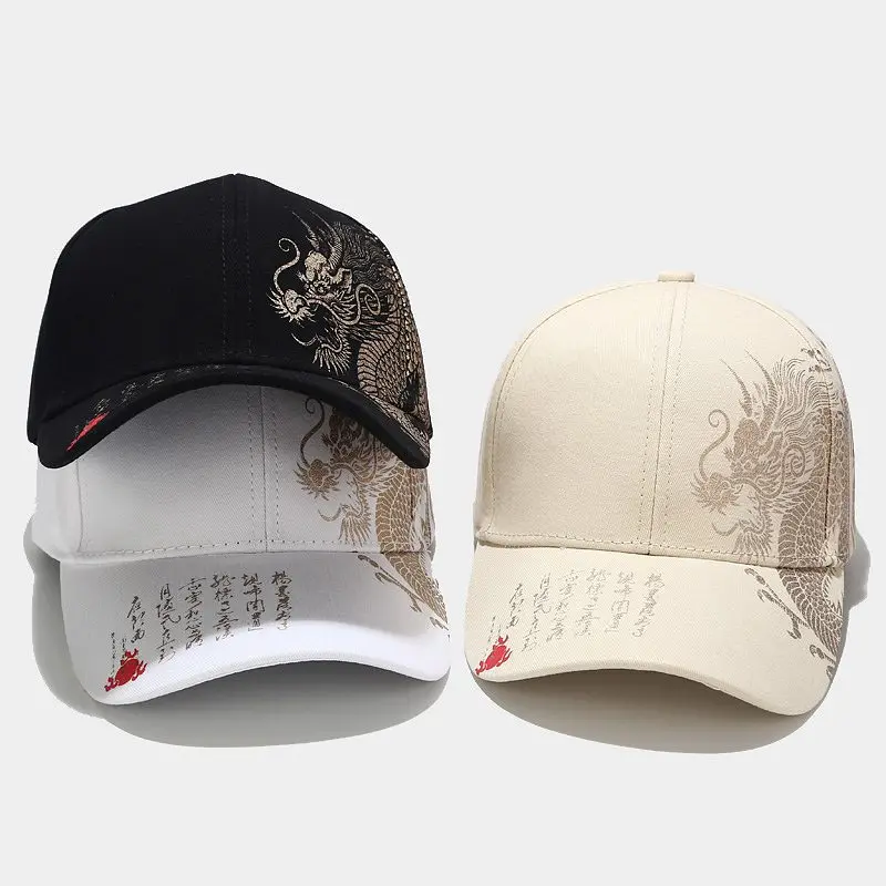 Chinese Dragon Print Cotton Casquette Baseball Cap Adjustable Snapback Hats for Men and Women 215