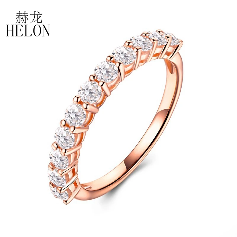 HELON Moissanite Ring Solid 14K Rose Gold AU585 Test Positive Moissanite Diamond Engagement Wedding Ring Women Fine Jewelry